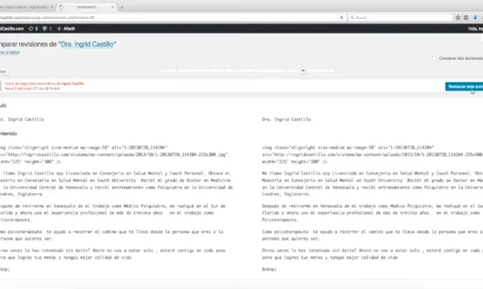 Restaura la versión seleccionada: Selecciona la opción para restaurar la versión elegida. WordPress guardará automáticamente los cambios.