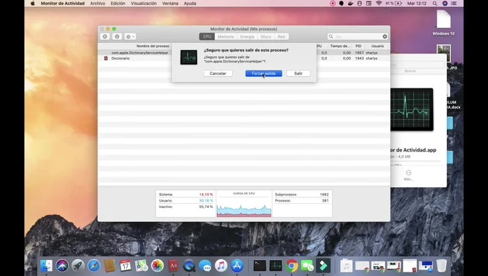 Selecciona la aplicación y haz clic en la 'X' para 'Forzar salida'.