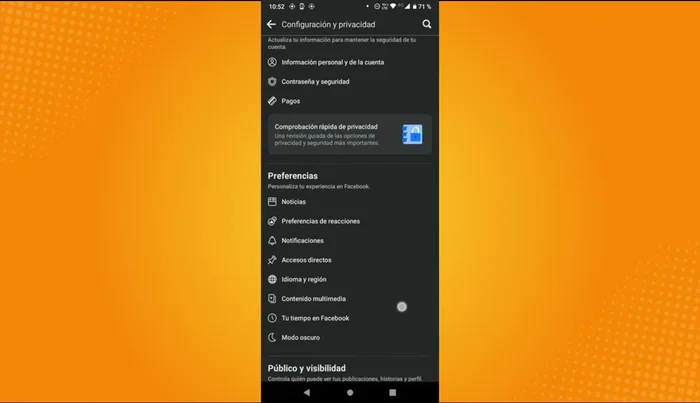 Desliza hacia abajo hasta encontrar 'Público y visibilidad'.