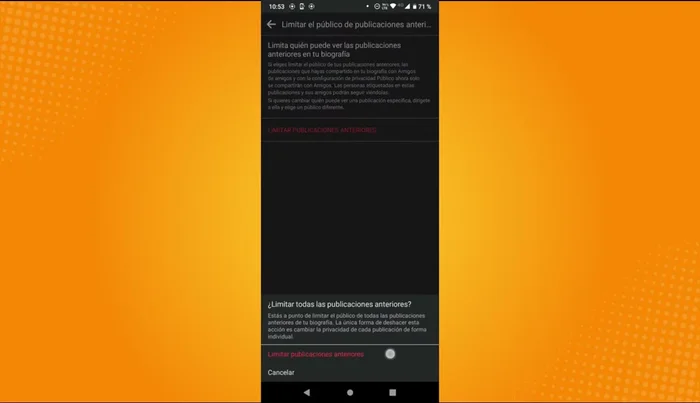 Confirma presionando las letras rojas que dicen 'Limitar publicaciones anteriores'.
