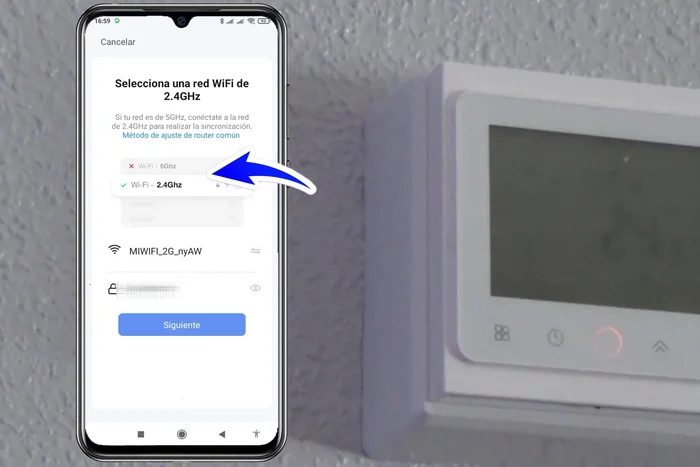 Introduce el nombre de tu red WiFi (2.4 GHz, NO 5 GHz) y la contraseña (evitando caracteres especiales y longitudes superiores a 15 caracteres).
