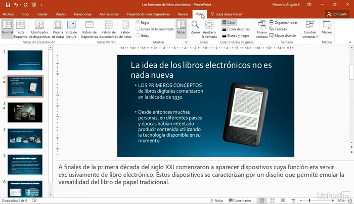 Volver a la vista normal. Las notas se actualizarán automáticamente en el panel inferior de la diapositiva.