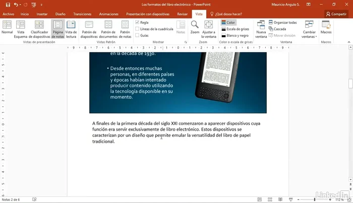Volver a la vista normal. Las notas se actualizarán automáticamente en el panel inferior de la diapositiva.