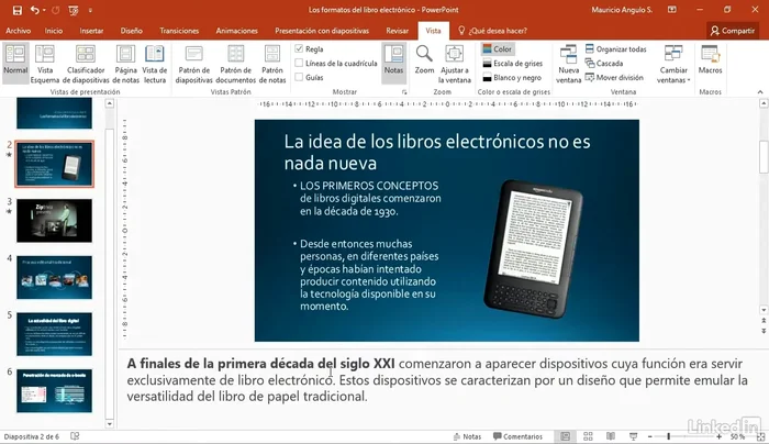 Volver a la vista normal. Las notas se actualizarán automáticamente en el panel inferior de la diapositiva.
