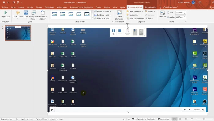 La grabación se insertará automáticamente en tu presentación de PowerPoint.