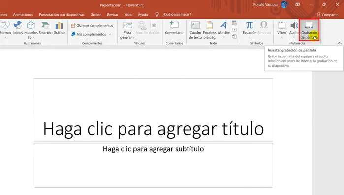 En la esquina superior derecha, selecciona 'Grabación de pantalla'.