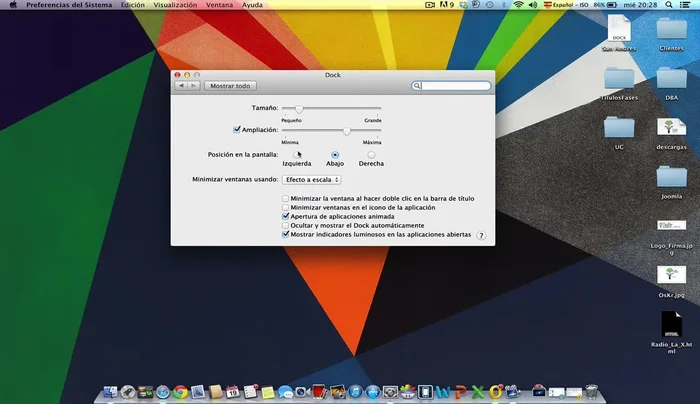 Elige la posición del Dock: izquierda, abajo o derecha.