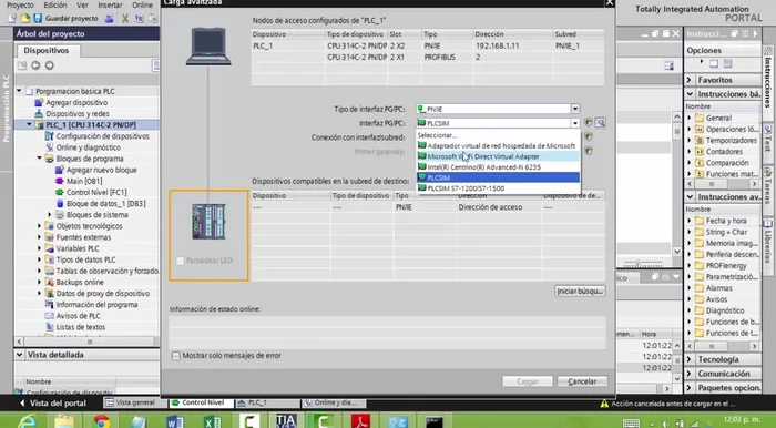Una vez encontrado el PLC, hacer clic en 'Cargar'.
