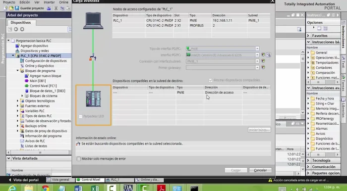 Una vez encontrado el PLC, hacer clic en 'Cargar'.