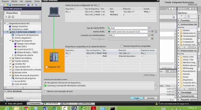 Una vez encontrado el PLC, hacer clic en 'Cargar'.