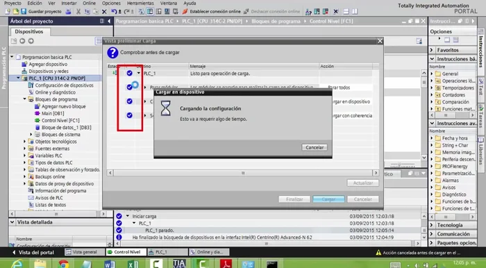 Después de la carga, hacer clic en 'Finalizar' y reiniciar la CPU del PLC.