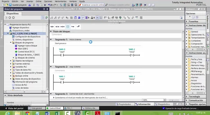 Establecer la conexión online para verificar la transferencia y monitorear el PLC.