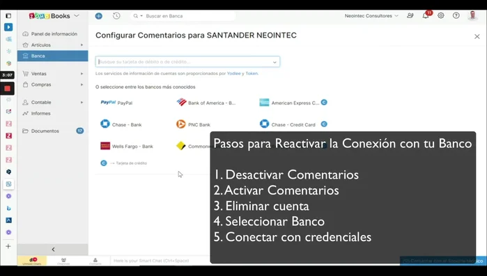 Autorizar la conexión con Santander, incluyendo el inicio de sesión y doble verificación (si aplica). Esto implicará posiblemente usar la criptocalculadora para la firma.
