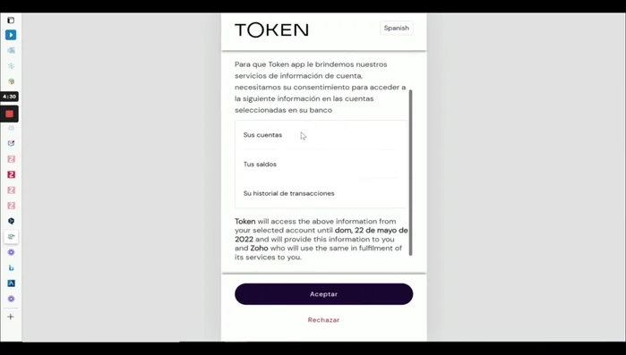 Autorizar la conexión con Santander, incluyendo el inicio de sesión y doble verificación (si aplica). Esto implicará posiblemente usar la criptocalculadora para la firma.