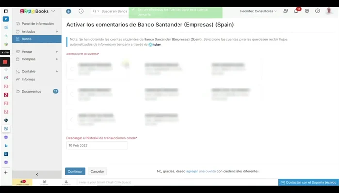 Recargar la sección de banca para actualizar la lista de cuentas.