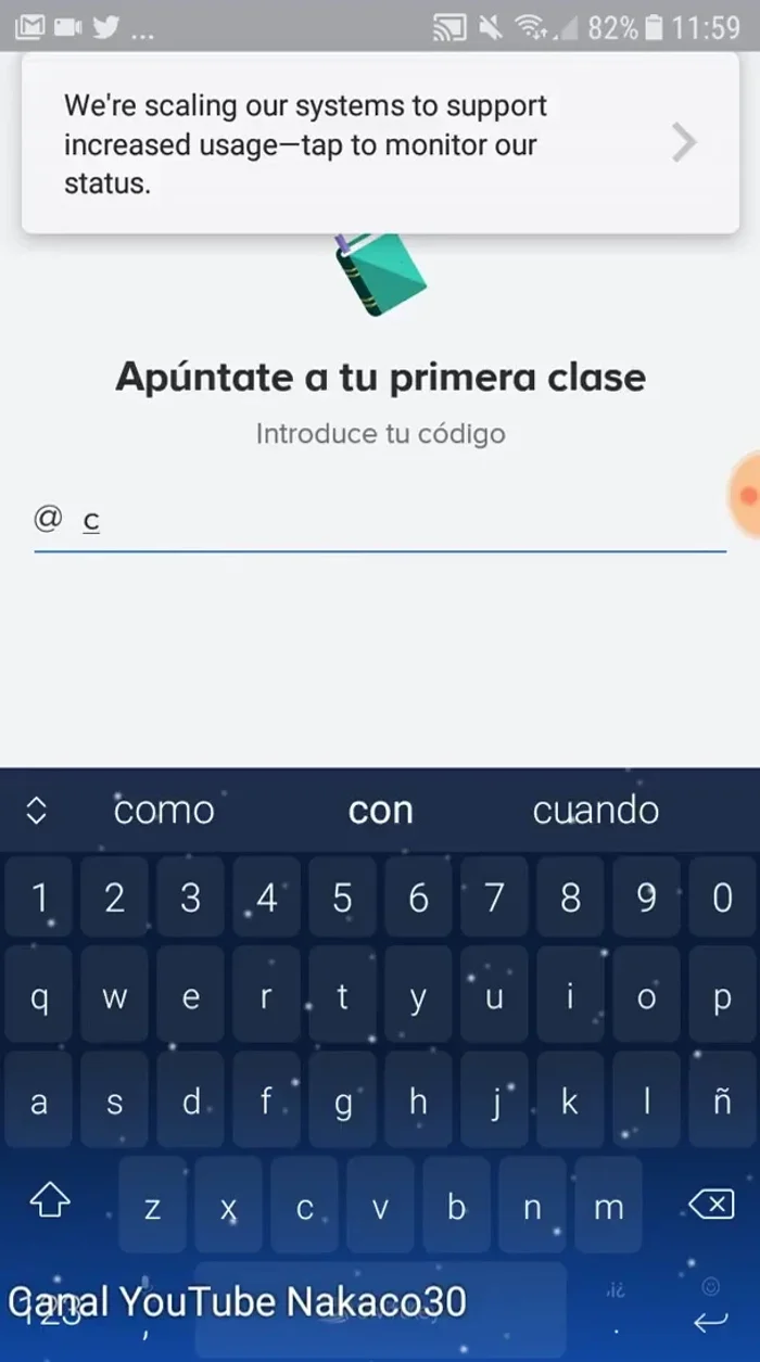 Introducir el código de la clase. Los códigos empiezan con 'cps abrí' seguido del número de grado (ej: cps abrí 1 para primero, cps abrí 2 para segundo, etc.) y letra (a o b si aplica).
