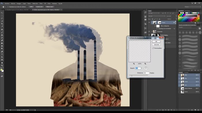 Ajustar la distancia de desenfoque (aproximadamente 25 en este ejemplo) y la dirección (vertical en este caso).