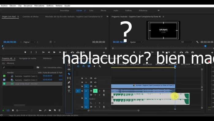 Ajustar la duración del audio a la del vídeo usando la herramienta Cuchilla para cortar el exceso de audio.