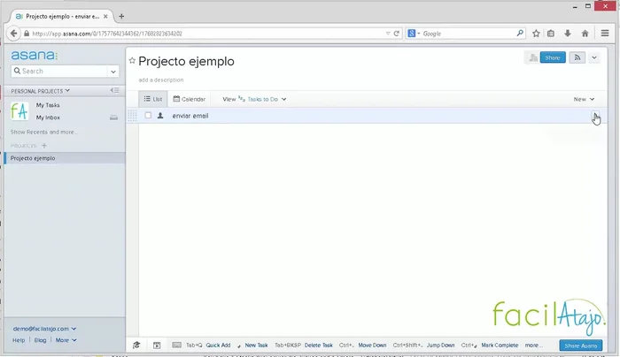 Haz clic en la flecha para desplegar la información de la tarea.