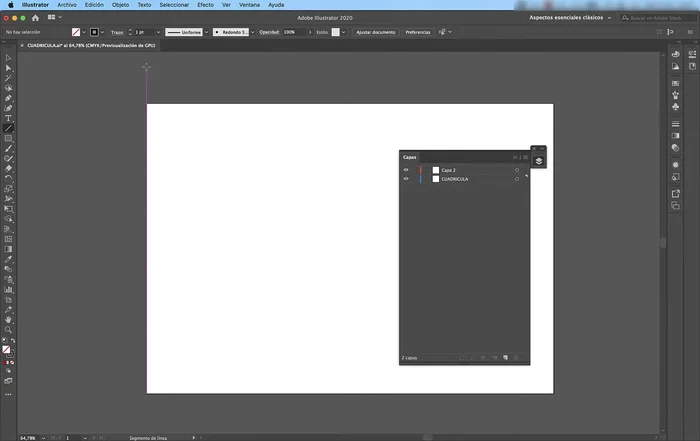 Dibuja una línea vertical con la herramienta "Línea" que sobrepase los márgenes de tu área de trabajo.
