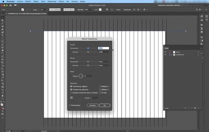 Repite el paso 3, pero esta vez establece la distancia vertical para crear las líneas verticales.