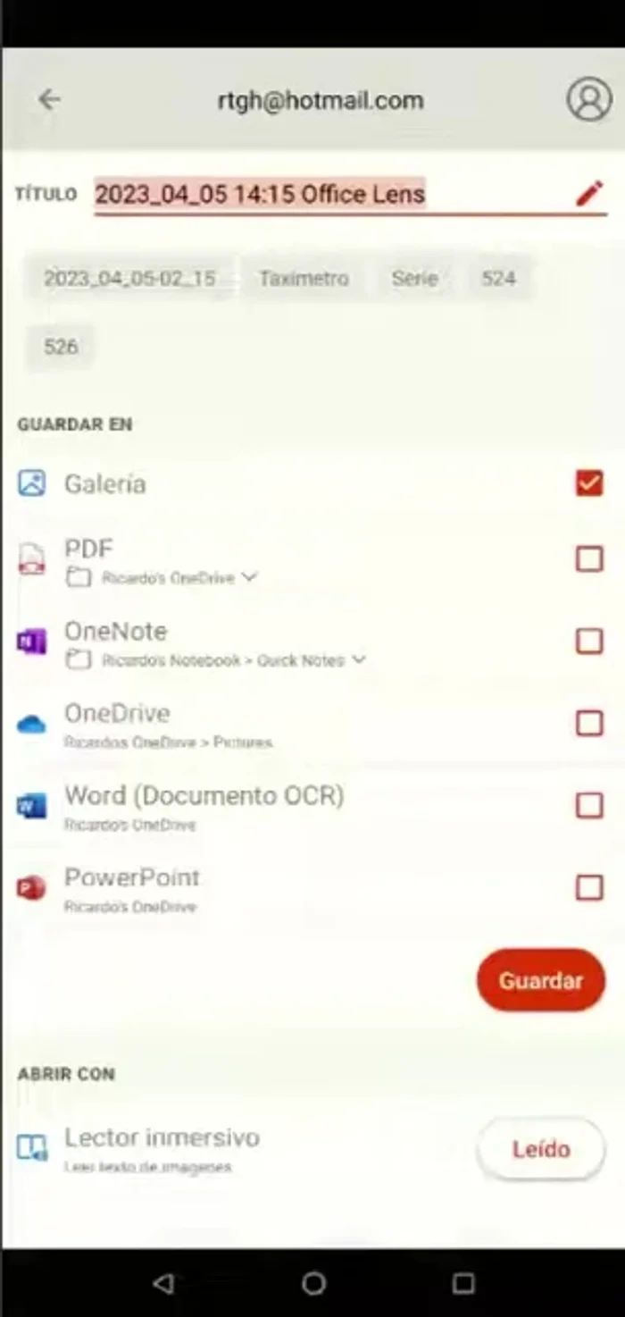 Guardar el documento escaneado en la ubicación deseada (ej. galería del teléfono).