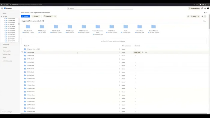 Identifica las carpetas en gris (archivos eliminados). Las carpetas azules contienen archivos existentes.