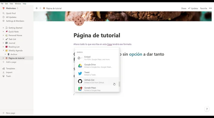 Escritura con atajos: Utiliza atajos para crear nuevas páginas, títulos y otros elementos rápidamente.