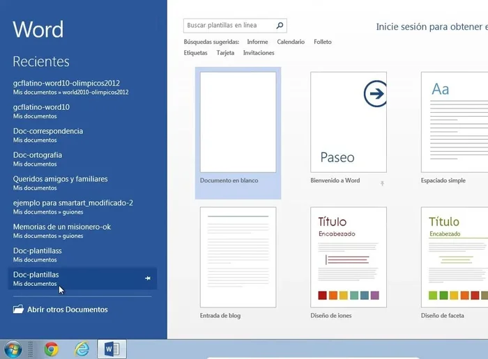 Haz clic en la opción 'Documento en blanco' ubicada en la lista de plantillas.