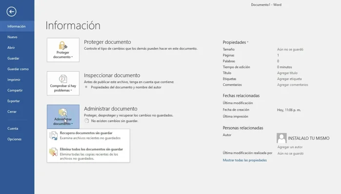 Buscar la opción 'Recuperar documentos no guardados'.