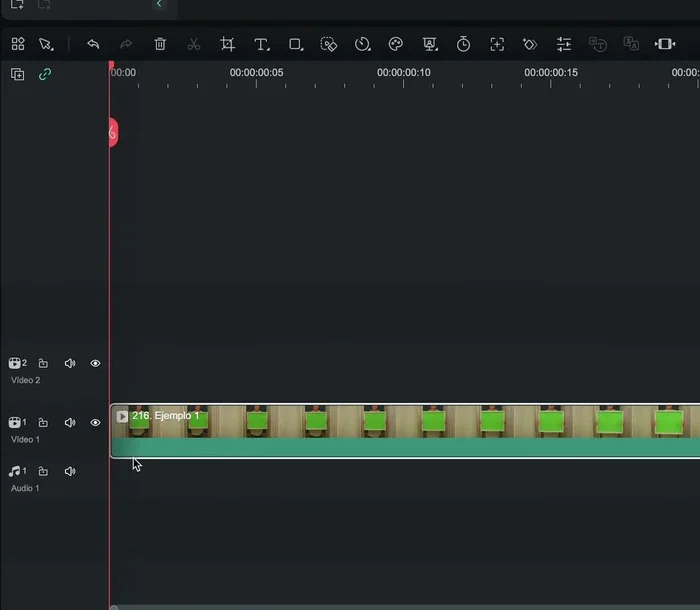 Importar el material a Filmora, arrastrarlo a la línea de tiempo y usar la herramienta 'clave de chroma' para eliminar el fondo verde.