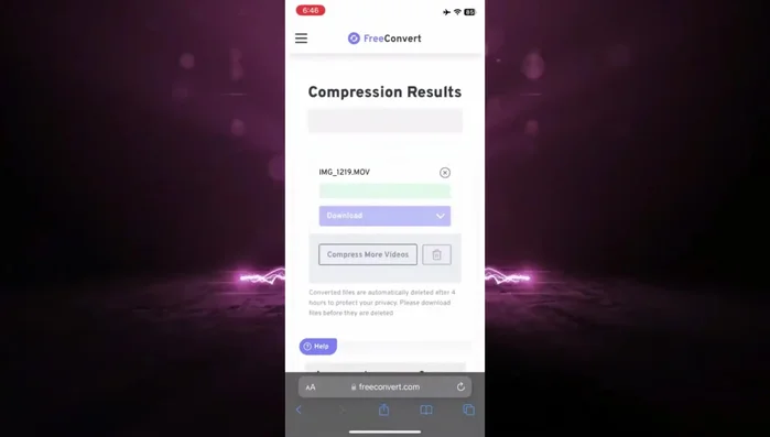 Pulsa el botón de descarga para guardar el vídeo comprimido en tu dispositivo.