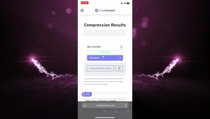 Pulsa el botón de descarga para guardar el vídeo comprimido en tu dispositivo.