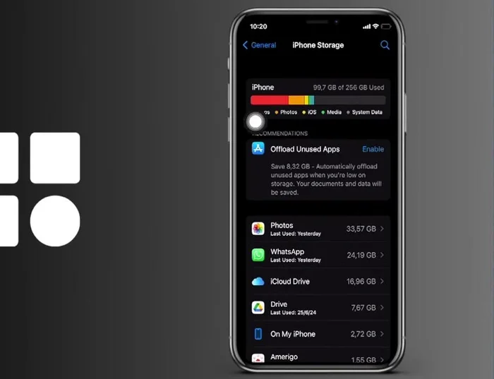 Revisa el espacio disponible. Si es necesario, elimina aplicaciones o archivos para liberar espacio.