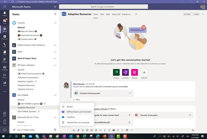 Selecciona 'Elegir equipos y canales'.