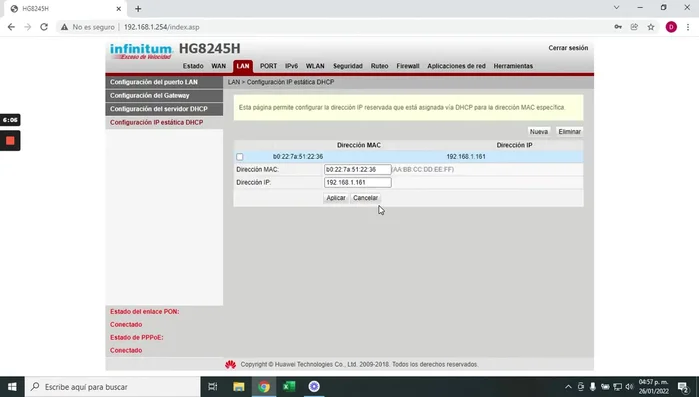 Guardar la configuración del router.