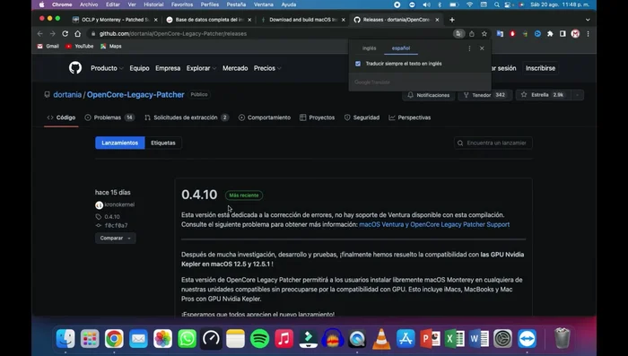 Descargar OpenCore (versión 0.4.3 recomendada en el video).