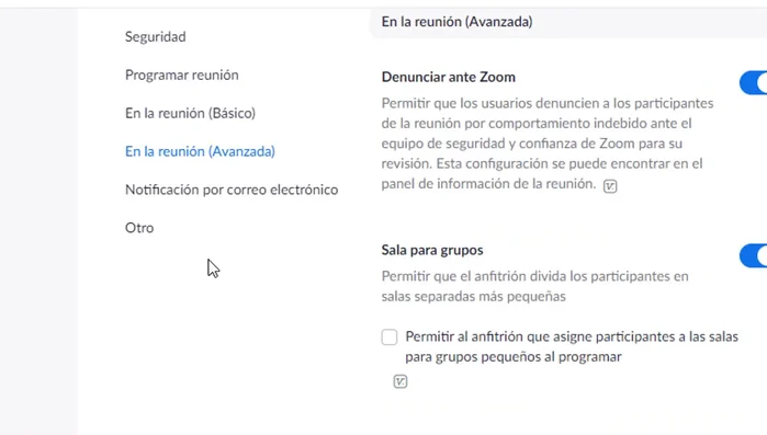 Activar la opción 'Sala para grupos'.