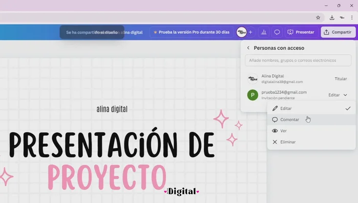 Presionar 'Compartir' para enviar el acceso.