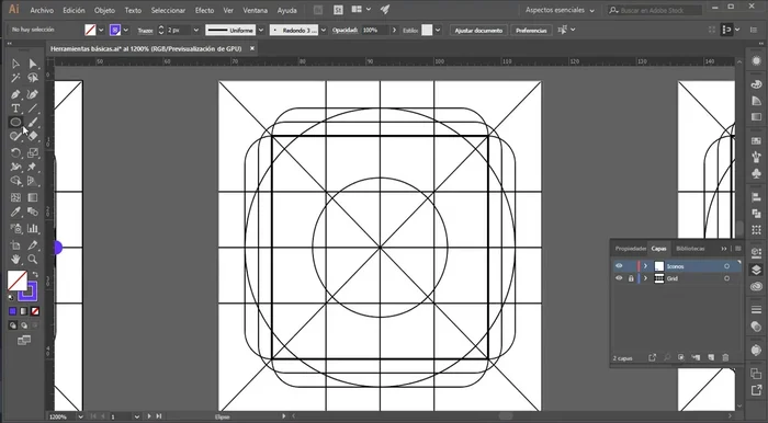 Crear el segundo icono (forma de gota): Utilizar la herramienta Elipse para un círculo de 20x20 píxeles, seleccionar un punto de vértice y arrastrarlo hacia arriba, ajustar los manejadores para lograr la forma de gota.
