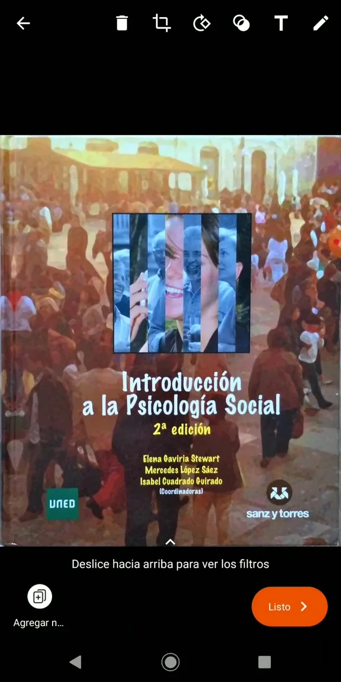 Edita la imagen si es necesario. Puedes recortar, añadir filtros, escribir texto o dibujar sobre la imagen.