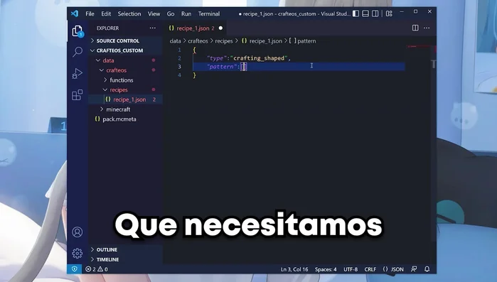Para `crafting_shapeless`, listar los ingredientes (`ingredients`) en un array.