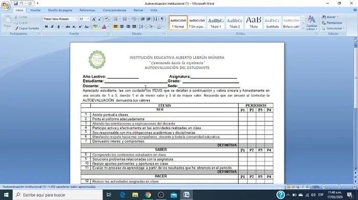 Llenar la sección de ítems a mejorar y observaciones.