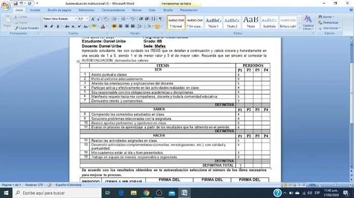 Llenar la sección de ítems a mejorar y observaciones.