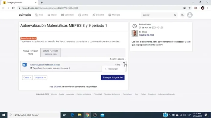 Abrir el archivo de la autoevaluación.