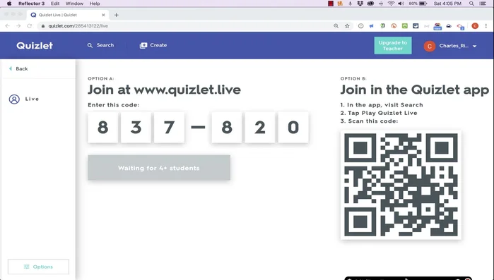 Proporciona el código de acceso a los estudiantes para que se unan al juego.