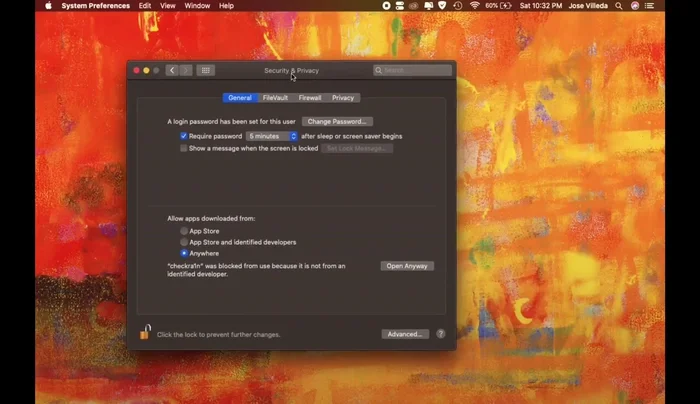 Selecciona "Abrir aplicaciones de cualquier lugar".