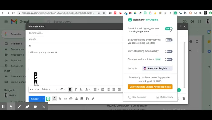 Cambia el idioma de revisión si lo necesitas.