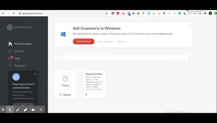 Instala la extensión Grammarly