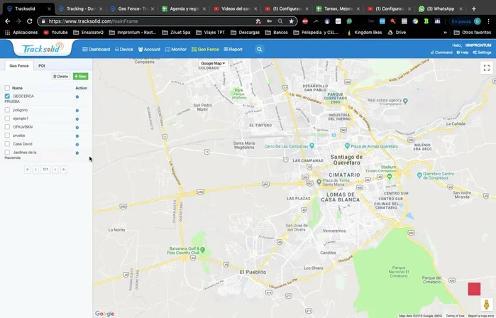 Eliminar una geocerca haciendo clic derecho y seleccionando 'Eliminar'.